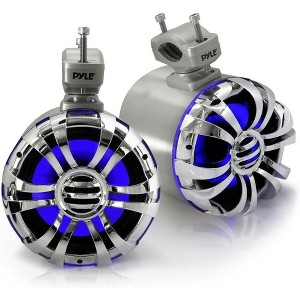 Pyle PLMRWB50L Waterproof Marine Wakeboard Tower Speakers with Built-in LED Lights, 5.25" Subwoofers, Stainless Steel Housing – 200W Max, Pair - 1 of 4