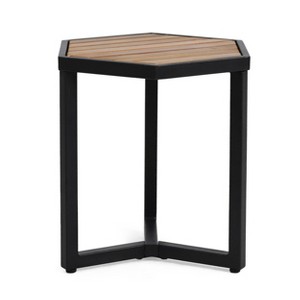 Vynxaria Nahanni Modern Industrial Side Table Powder-Coated Iron Frame, Acacia Wood Slats, 15.75"W×13.50"D×16.00"H, Outdoor-Ready - 1 of 4