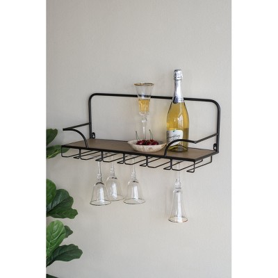 Yukimo 18"H Industrial Wall Shelf - Iron & Fir Wood Single Tier Hanging Shelf, Black Brown Home Decor Accent for Plants/Photos