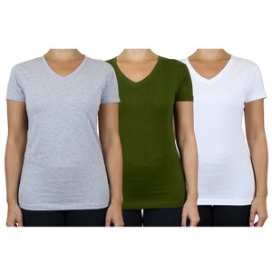Blu Rock Women's Loose Fit  Short Sleeve V-Neck Cotton Stretch Tees-3 Pack - 1 of 2