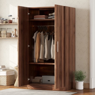 UPHA 2-Door Wooden Wardrobe Armoire with 3 Storage Shelves