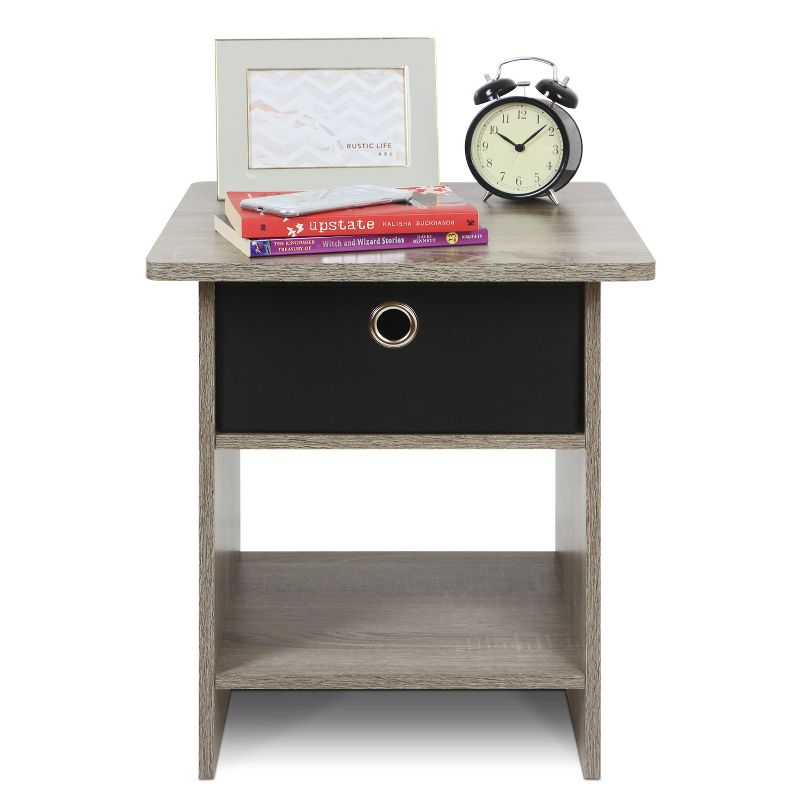 Furinno Dario End Table/ Night Stand Storage Shelf with Bin Drawer, French Oak/Black, 5 of 7