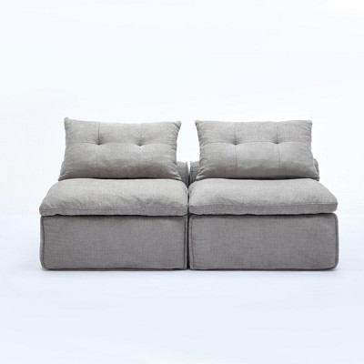 Airsurfer Black Modular Sofa, Soft Corduroy Fabric, Neck & Lumbar Pillows, 2-Seater Lounge Chair, for Reading or Living Room
