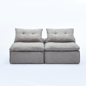 Airsurfer Black Modular Sofa, Soft Corduroy Fabric, Neck & Lumbar Pillows, 2-Seater Lounge Chair, for Reading or Living Room - 1 of 4