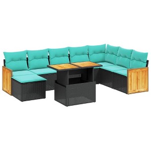 vidaXL 9 Piece Patio Sofa Set with Cushions Black Poly Rattan - 1 of 4