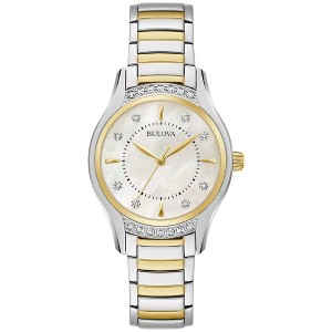 Bulova Ladies' Classic Diamond 3-Hand Quartz Two Tone Gold Stainless Steel Watch, 16 Diamonds, Mother-of-Pearl Dial, Curved Mineral Crystal - 1 of 4