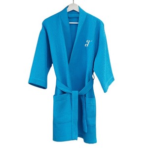 Personalization Mall Embroidered Waffle Weave Robe, Aqua, T - 1 of 2