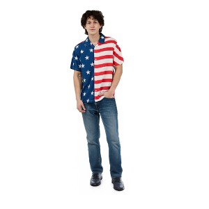 Stars & Stripes United States Flag Men's Collared Button-Up Short Sleeve Shirt - 1 of 2