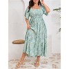 Clearlove Women's Summer Casual Short Sleeve Smocked Square Neck A Line Flowy Midi Dress Long Dress - 2 of 4