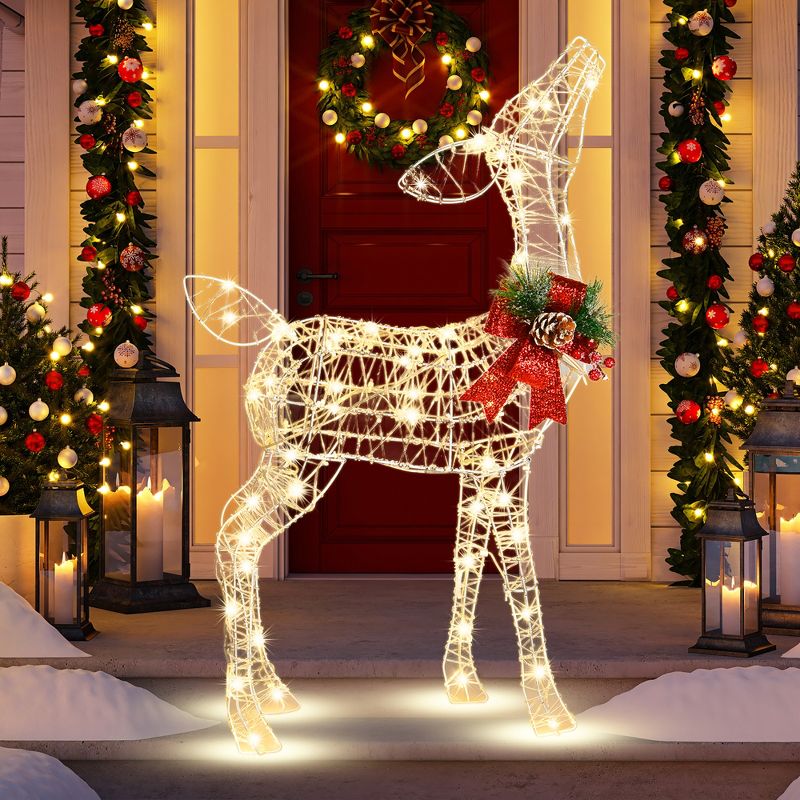 Costway Lighted Christmas Reindeer w/ 50 LED Lights Outdoor Yard Christmas Decorations, 2 of 9