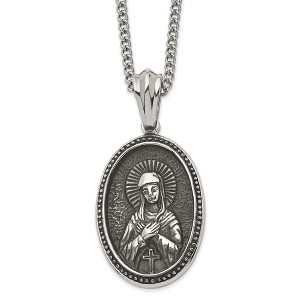 Black Bow Jewelry Stainless Steel Large Antiqued Our Lady of Guadalupe Necklace, 24 Inch - 1 of 4