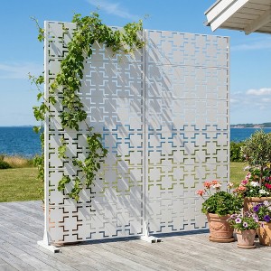 MAYEERTY 2 Pack 6 Panel Square Pattern Galvanized Steel Privacy Screen ...