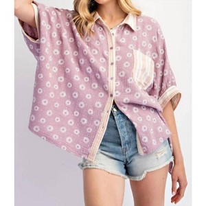 Women's Flower Pattern Cotton Gauze Top - Easel - 1 of 4