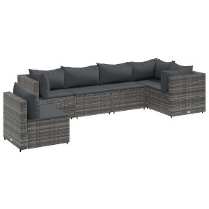 vidaXL 6 Piece Patio Lounge Set - Gray Poly Rattan with Cushions - Modular Outdoor Garden Furniture for Terrace, Backyard & Deck - 1 of 4