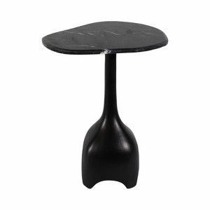 Modern Contemporary Accent Table with Marble Top and Sculpted Stone Aluminum Metal Base - 1 of 4