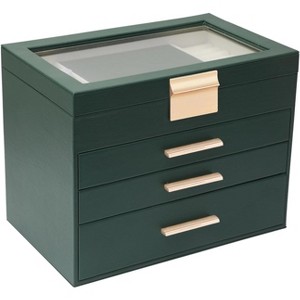 4-Layer Jewelry Box in White & Black, Large Capacity Organizer for Necklaces, Bracelets, Earrings & Rings, Dark Green - 1 of 4