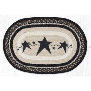 Earth Rugs Primitive Stars Black Oval Patch Tread– 20"x30" Wool Blend, Rustic Country Accent for Farmhouse Decor - 1 of 3