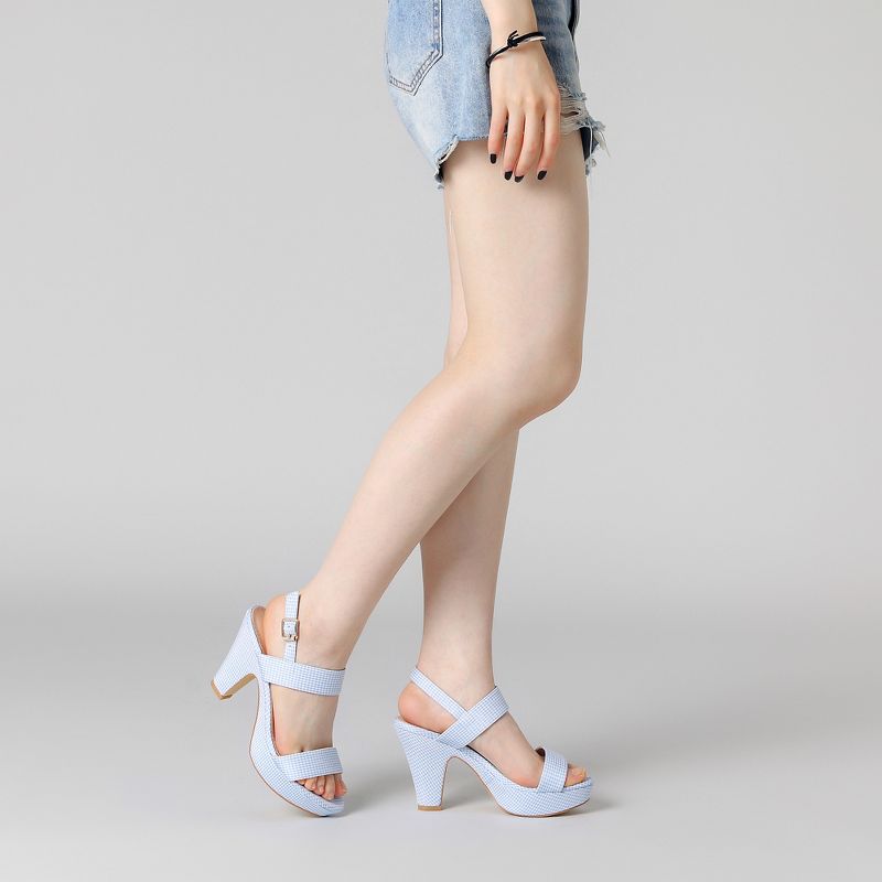 Allegra K Women's Houndstooth Plaid Print Platform Buckle Chunky High Heel Sandals, 4 of 7