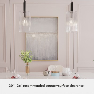 Matte Black Cylinder Pendant Light with Clear Fluted Glass Shade