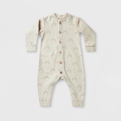 Q by Quincy Mae Baby Rainbow Fleece Jumpsuit - Ivory 3-6M