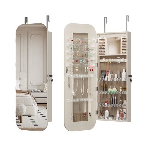 Kumasinova 47.2" Full Length Mirror with Storage,Natural Over Jewelry Closet Organizer,Door Mirror or Wall Mirror Full Length with Lockable Cabinet - 1 of 4