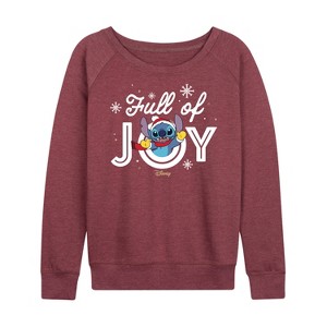 Women's - Lilo and Stitch - Full Of Joy Christmas Lightweight French Terry Wide Neck Long Sleeve Shirt - 1 of 4