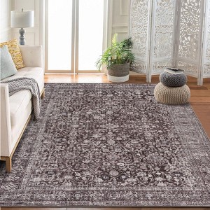 Area Rugs for Living Room Bedroom, Large Washable Rug Vintage Distressed Floral Boho Carpet Indoor Dining Room Kids Room Entryway Non Slip Low Pile - 1 of 4