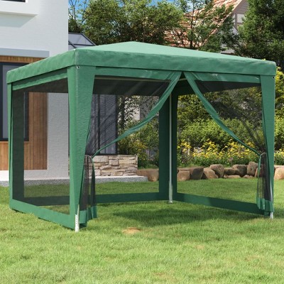 vidaXL Green Party Tent - 9.8'x9.8' Sun Shelter with UV-resistant Polyethylene and Powder-coated Iron Frame - includes 4 Mesh Sidewalls