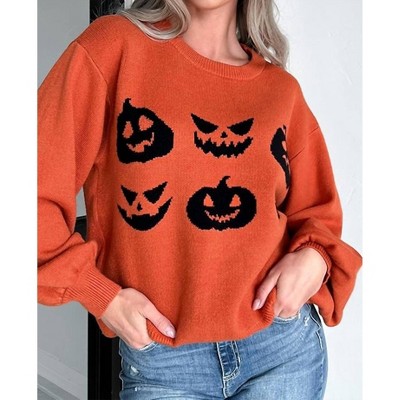 Women's Halloween Pumpkin Face Sweater - fashionworks