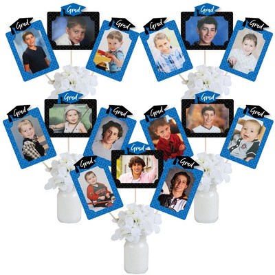 Big Dot of Happiness Blue Grad - Best is Yet to Come - Graduation Party Picture Centerpiece Sticks - Photo Table Toppers - 15 Pieces