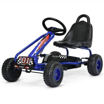 Costway Kids Pedal Go Kart 4 Wheel Ride On Toys w/ Adjustable Seat & Handbrake Blue