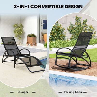 Black Aluminum 2-in-1 Outdoor Rocking and Lounge Chair