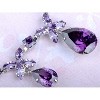 Anna-Kaci Women's Floral Statement Necklace and Earring Set with Purple Crystal Accents, Silver Tone, Adjustable Chain, Elegant Design - Abstract - 4 of 4