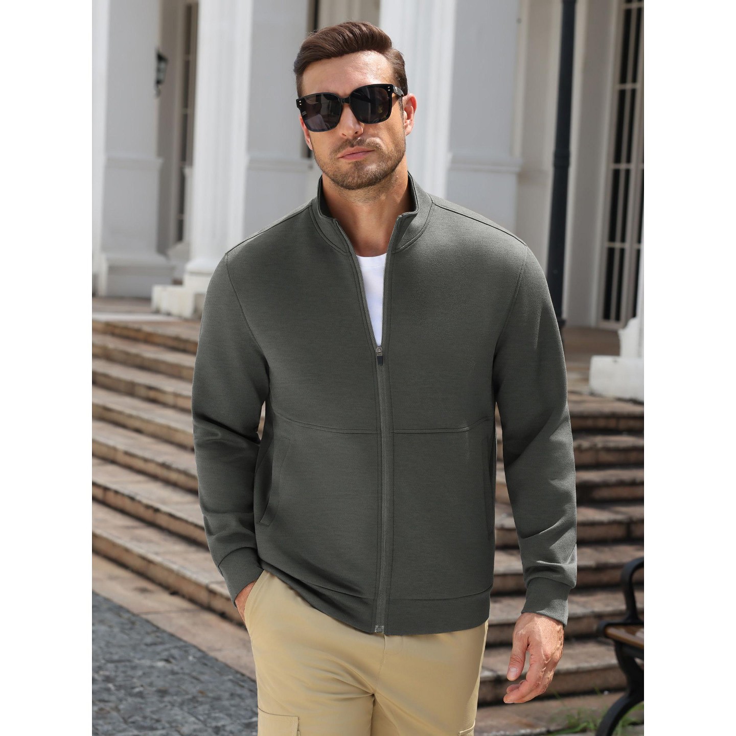 Мужская куртка COOFANDY Athletic Full Zip Jacket Lightweight Training Jacket for Gym and Travel-Deep Grey, цвет: Глубокий серый — фото 3