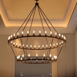 PAKOKULA 60 in. 54-Light Matte Black Industrial Wagon Wheel Chandelier, Large Farmhouse Round Chandelier - 1 of 4