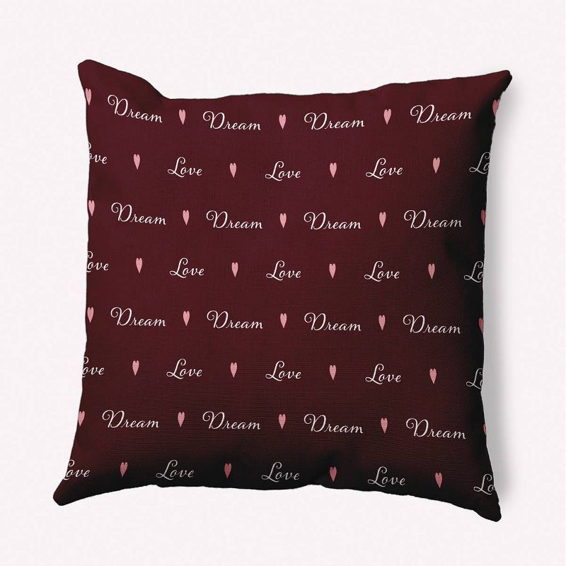 16&#34;x16&#34; Valentine&#39;s Day Love Dream Square Throw Pillow Burgundy - e by design, 1 of 7