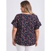 Women's Plus Size Floral-Print Crew Neck Double Layer Ruffle Short Sleeve Casual Blouses - GRACE & GRANDEUR - 3 of 4
