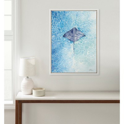 18" x 24" Blue and White Stingray Canvas Print with Polystyrene Frame