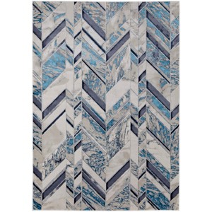 Indio Modern Herringbone Ivory/Blue/Gray Area Rug - 1 of 4