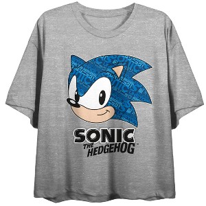 Sonic The Hedgehog Typography Art Crew Neck Short Sleeve Gray Heather Women's Crop Top - 1 of 3