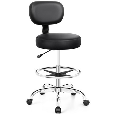 KERDOM Drafting Chair with Backrest  Adjustable Foot Rest Rolling Stool with Wheels, Sliver