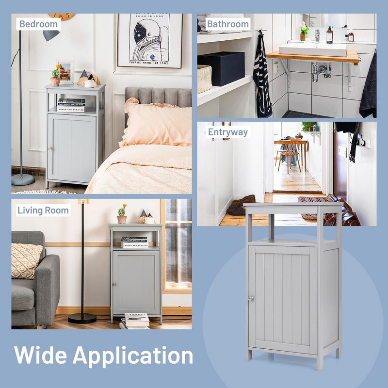Bathroom Wooden Floor Cabinet Multifunction Storage Rack Organizer Stand Grey/White, 4 of 11