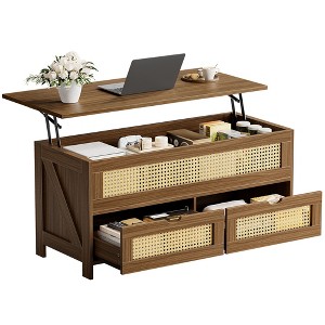 WOWLIVE Wood Lift Top Coffee Table with 2 Drawers for Living Room, Central Table with Hidden Compartments - 1 of 4