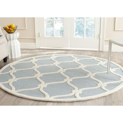 Blue and Ivory Round Hand-Tufted Wool Area Rug
