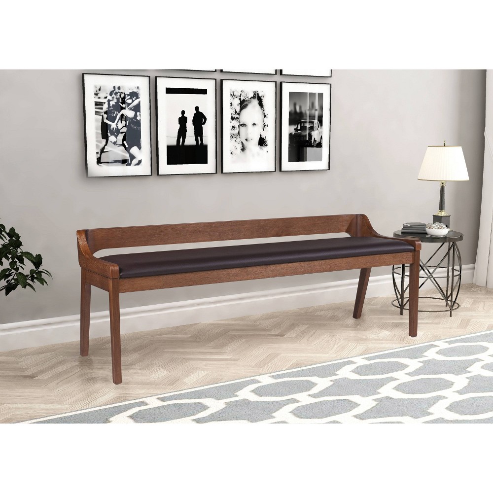 60" Rasmus Dining Bench Chestnut - Boraam: Acacia Wood, Faux Leather Seat, Seats Two