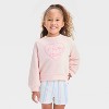Toddler Girls' "Happy Heart" French Terry Valentine's Day Striped Shorts Set - Cat & Jack™ Pink/Off-White - 3 of 4