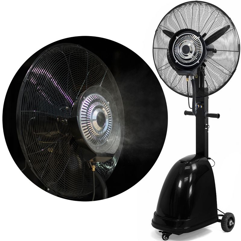 XtremepowerUS 26" High Power Misting Fan Oscillating Mist Fan Cooling w/Wheel, Black, 1 of 7