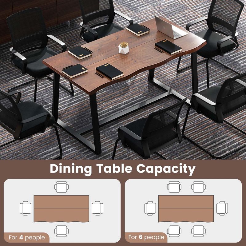 Costway 63" Large Dining Table for 4-6 People with Wavy Edge Heavy-duty Metal Frame Coffee/Black, 5 of 11