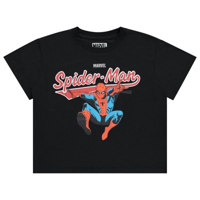 Ladies Marvel Comics Group Shirt - Spiderman, Ironman, Captain America & Hulk Tee - Throwback Classic T-Shirt (Black, Medium)