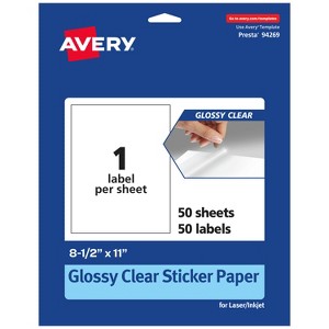 Avery Glossy Clear Rectangle Labels, 8.5" x 11" - 1 of 4